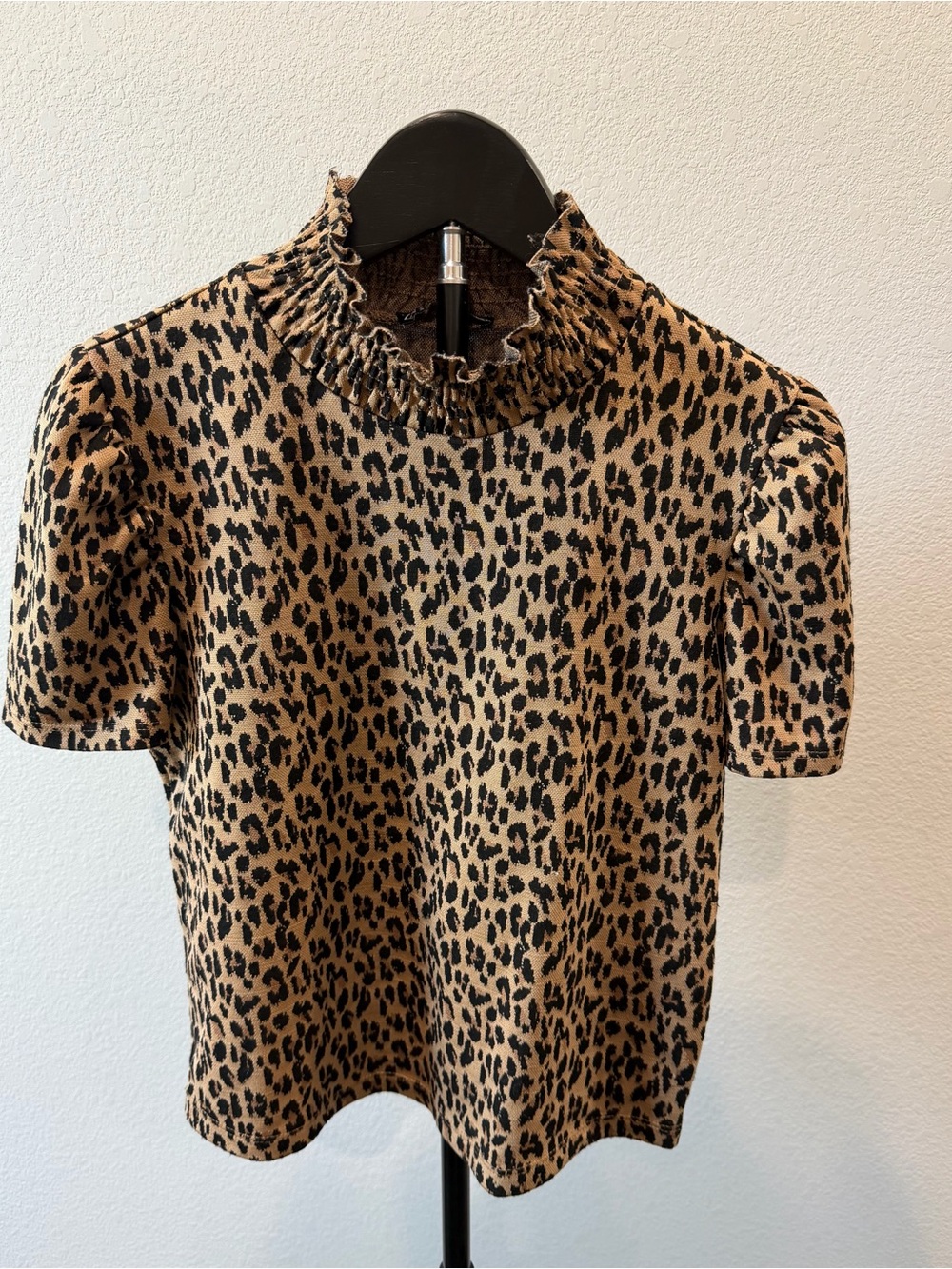 Zara Leopard Print Mock Neck Top - Tan & Black